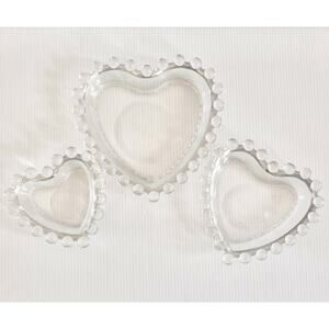 3 Vintage Imperial Glass Candlewick Nesting Heart-Shaped Dish Trinket Candy USA